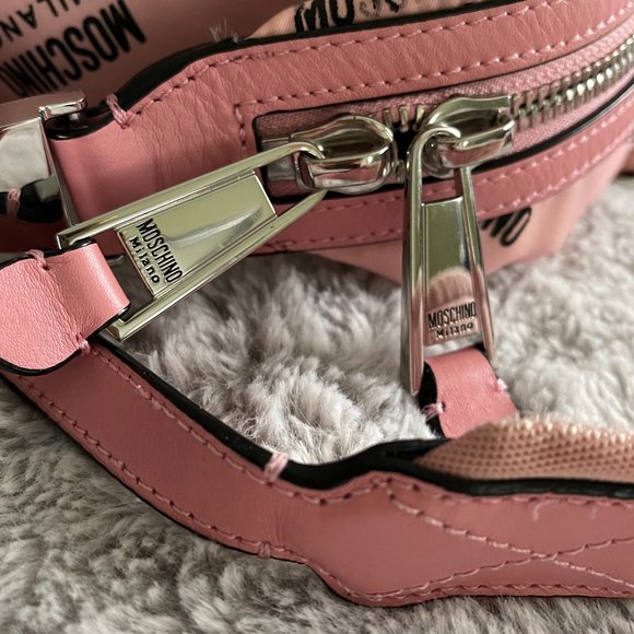 MOSCHINO Women Pink All Over Logo Print Unstructured Backpack